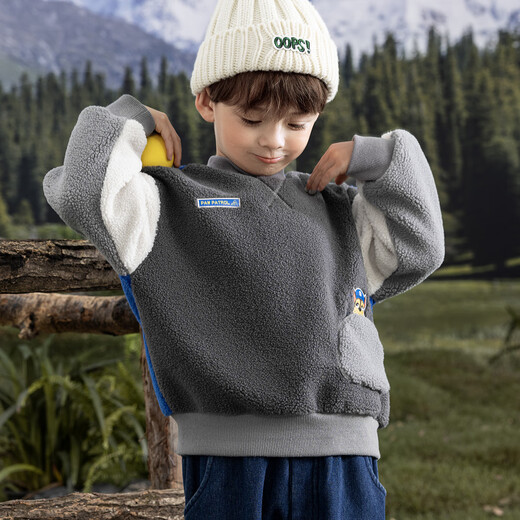 Paw Paw Team Li Dagong Boys' Polar Fleece Sweatshirt Autumn and Winter Children's Fleece Sweatshirt Thickened Top Dark Gray 110cm