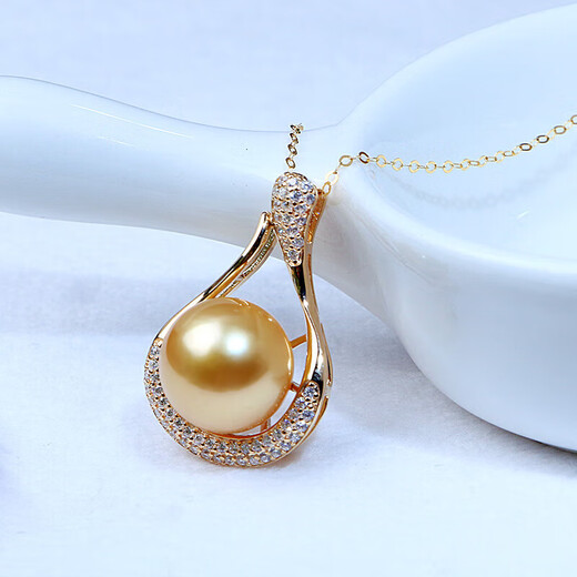 Junshi S925 silver ocean gold bead pendant single gold bead necklace for girlfriend, wife, mother S925 silver ocean 11-12mm