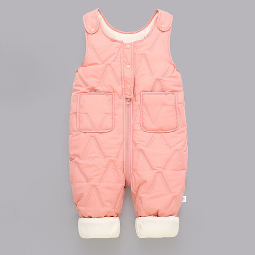 Disney children's overalls for boys and girls in autumn and winter all-in-one velvet cotton pants for babies with open gear for children and infants thickened outer pants pink velvet thickened 80