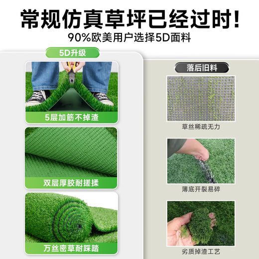 Simulated lawn, fake turf, artificial turf carpet, outdoor lawn mat, football field balcony landscaping, balcony landscaping, 5D black back, 3cm double layer, special thick spring grass, 2 meters wide*4 meters long