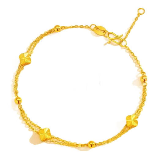 Junshi Pure Gold Material Pure Gold Four-leaf Clover Bracelet 9999 Light Luxury Versatile Double Layer Bracelet for Your Girlfriend Double Layer 2:39g Lao Fengxiang