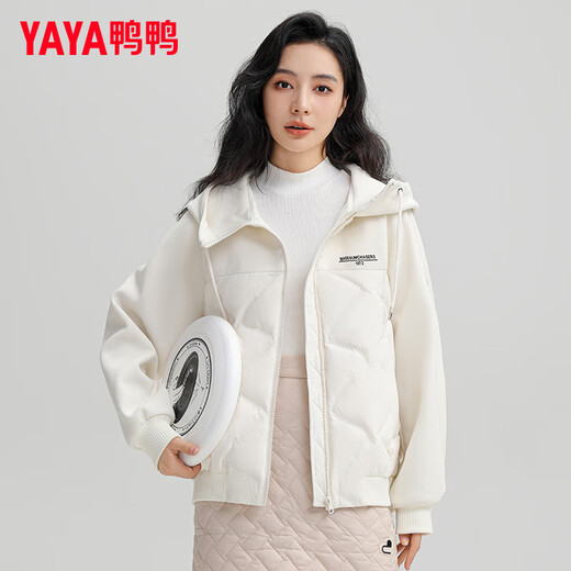 YAYA (YAYA) 90+ Series Lightweight Down Jacket Women's Short 2025 Winter New Fashion Trendy Hooded Jacket Trendy KL Beige M 160/84A