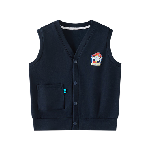 Paw Paw Team Li Dagong Children's Vest Spring and Autumn Vest Liner Boys' Vests and Middle-aged Children's Knitted Jackets Pure Cotton Outer Wear Vest Children's Clothing Navy Blue 120