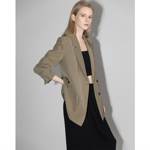 Demana's popular item, restrained and highly cultivated spring and autumn new flat lapel shoulder pad suit silhouette suit jacket women's top