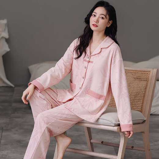 Catman (Miiow) reines Baumwollpyjamas für Frauen in Frühling und Herbst 2025 Neue Sommer-Plus-Größe Langarm Baumwolle kann außerhalb von Heimkleidungsset LMSJ761 XL getragen werden (empfohlen 120-140jin [Jin gleich 0,5 kg]))