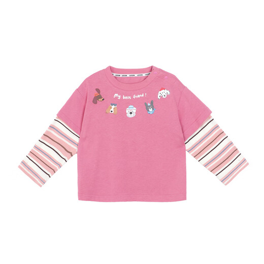 LUSON Little O Dad Baby Boy Baby Long Sleeve T-Shirt Fake Two Pieces 2025 New Autumn Pink Baby Top Rose Pink 110