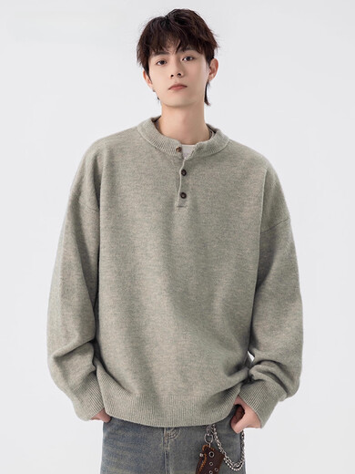 OEMG sweater Henry collar sweater men's autumn and winter trendy brand lazy style high-end top pullover warm jacket dark gray M recommended 90-100Jin Jin equals 0.5 kg
