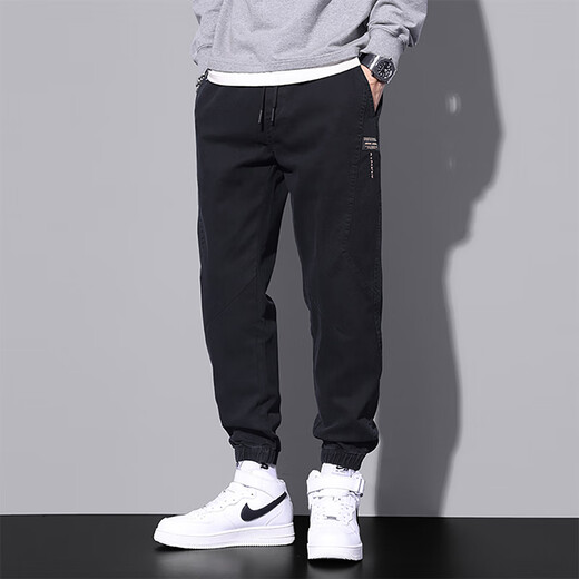 Pantalones casuales de pájaros carpinteros para hombres Coritos sueltos en verano Nuevo estilo Harun Trendy Workwear Pantalones deportivos versátiles para hombres 9859 Black Plus Fleece XL