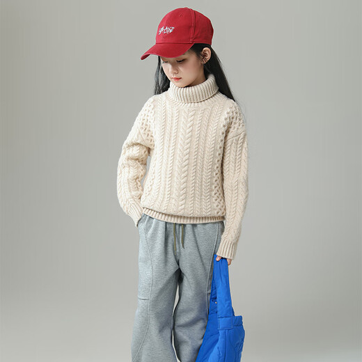 To the riceless [100% wool] Three-strand thickened children's pure wool sweater for boys turtleneck pullover sweater for girls knitted velvet sweater for grey 160CM