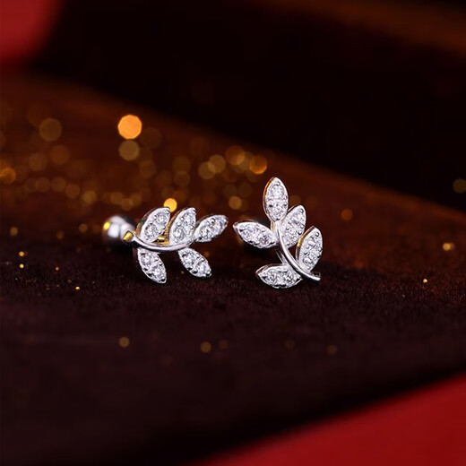 BJYL full diamond leaves S999 pure silver earrings for women with pierced ears for sleeping without removing earrings 2025 new sterling silver earrings gift leaf earrings pair