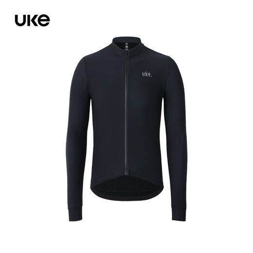 UKE men's fleece long-sleeved cycling jersey autumn and winter road bicycle outdoor temperature-locking and warm solid color jacket Sihai black M