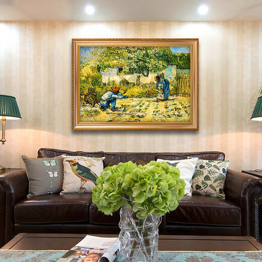 帝旗梵高世界名画 蹒跚学步 临摹凡高手绘印象派风景画玄关卧室装饰画 692金实木框 80X60