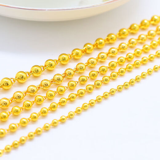 BXE999 pure gold pure silver gold clad with silver gold Buddha pearl light beads gold beads round bead necklace men's domineering light pearl necklace 8MM about 82 grams gold clad with silver material