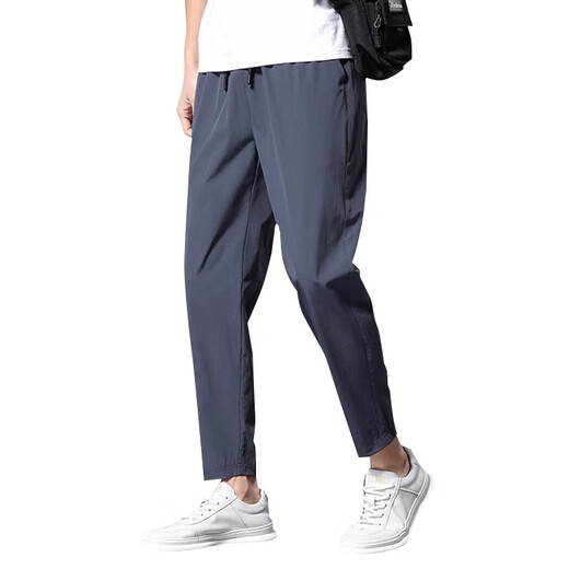 Jeep Spirit Jeep Casual Hosen für Männer im Sommer neun Punkte dünne, gerade High-End-neue, schnell trocknende Männer-Sport-Eis-Seidenkleidung für Männer für 719 Dunkelgrau [Fußkrawatte] l