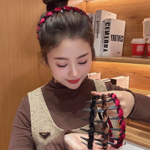 2025 new style toothed non-slip wavy hair hoop for women, high skull headband for going out, versatile western style face wash hairpin headwear, black satin hair hoop