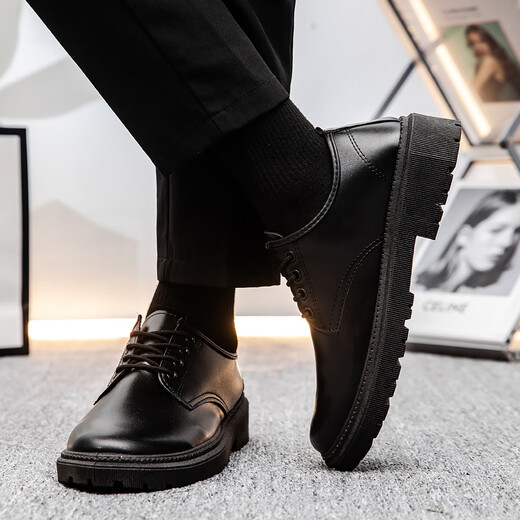 Funino leather shoes men's casual summer business formal wear big head trend British style work workplace interview men's small leather shoes black single layer upgraded comfortable version 42