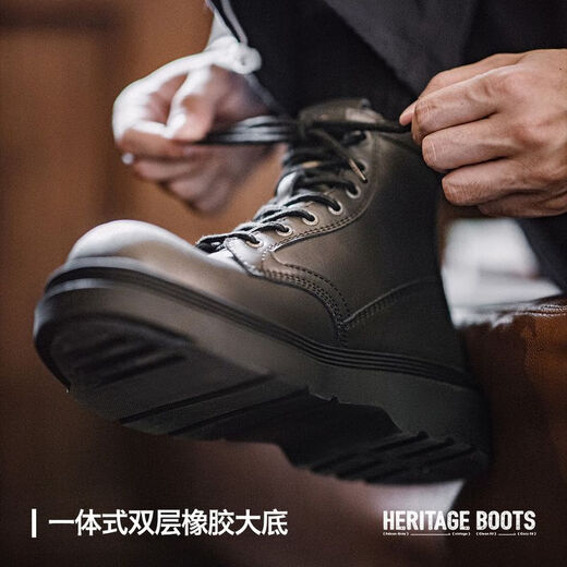 马登厚底马丁靴春季新款英伦风街头复古百搭中筒工装靴圆头休闲皮鞋 猎鹰灰  马登工装 40