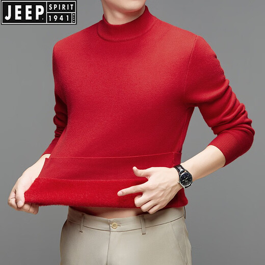 JEEP SPIRIT品牌冬季一体黄金绒加厚半高领毛衣男中年男款纯色保暖针织打底衫 N1098/1MY04黑色 2XL