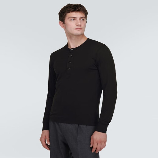 TOM FORD Men's Lyocell and Cotton Henley Long-Sleeved Top P00817753 Black 2XL CN 195/108A