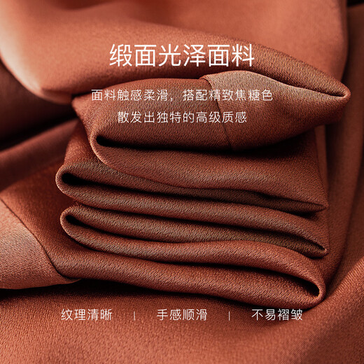 ROEYSHOUSE ROYSHOUSE premium caramel color pleated dress spring new elegant satin waist-closing large hem skirt 10971 caramel color 2XL