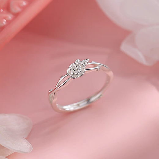 Sterling silver rose live ring light luxury plain ring women's open ring niche high-end index finger ring tail ring sterling silver rose live ring pure silver / gram weight about 1.7g / piece