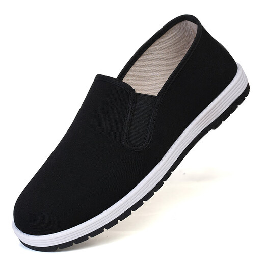 Old Beijing cloth shoes men's summer breathable soft sole non-slip work shoes with one foot black cloth shoes light casual driving shoes 3520 mugwort cloth shoes - black sole 40