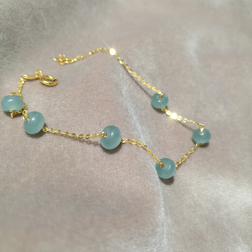 Beyou 18k gold ice blue water jade A-grade abacus bead bracelet adjustable light luxury simple versatile hand jewelry female gift hand circumference 15