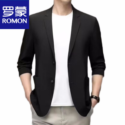 罗蒙（ROMON）夏季男士冰丝无痕防晒西服外套纯色弹力薄款西装上衣 深灰色 -718 4 【建议130-145斤】