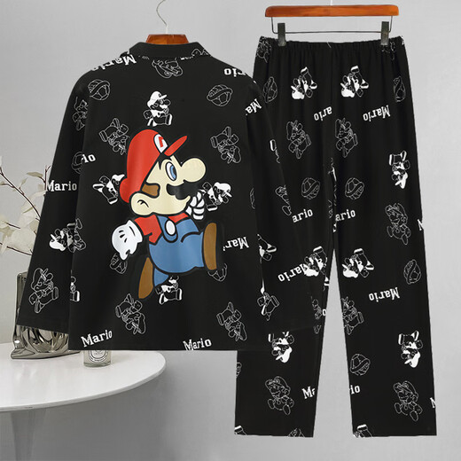 Kommandant Bear CK Herren -Pyjamas lange Ärmel lange Hosen Frühlings- und Herbst -Teenager -Cartoon -Studenten plus Fett Plus Size Home Clothing Set 9901 Herrenstil 10xl Standard M Höhe 165100jin [Jin gleich 0,5 kg]))