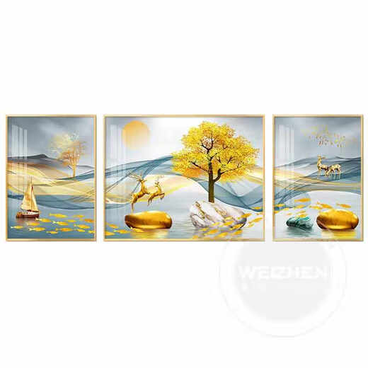 丞仔轻奢客厅装饰画沙发背景墙挂画壁画现代简约2025新款三联山水壁画 JD16821 左右50*70中间90*70 纹理油画布铝合金金框