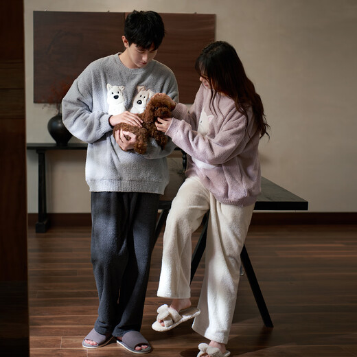 Princess Mark Cute Couple Pajamas for Women Autumn and Winter Thickened Soft Cute Cartoon Cats and Dogs Soft Plush Home Clothes for Men WZTR05900-Soft Cute Cat Couple Women's L