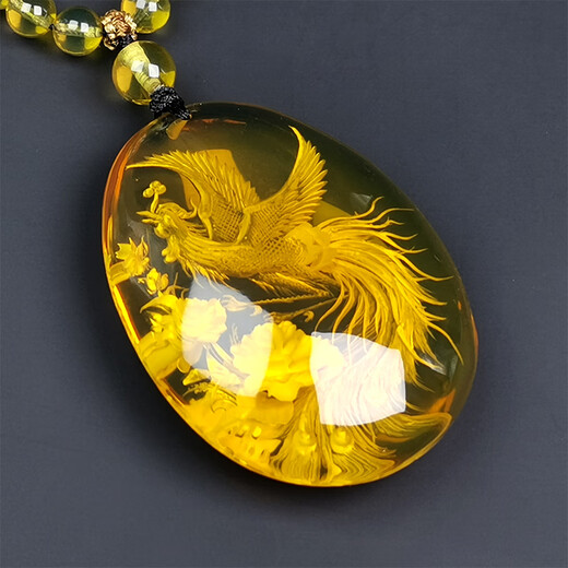 Amber school, one thing, one picture, one certificate, blue amber pendant, phoenix carving, ladies' hanging chain, natural amber sweater chain, pendant 13.27g 46*35*15mm