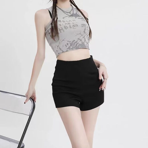 萝美酱辣妹热裤女夏季打底弹力超短裤春秋小个子外穿高腰紧身弹力防走光 黑色 S 【建议90-100斤】