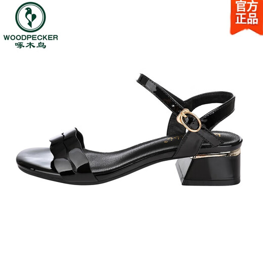 Specht weiße Sandalen für Frauen 2025 Neue vielseitige Frauenschuhe schwarz echte Lederweiche Sohle Mutterschuhe bequem schwarz Q683-3 cm 34