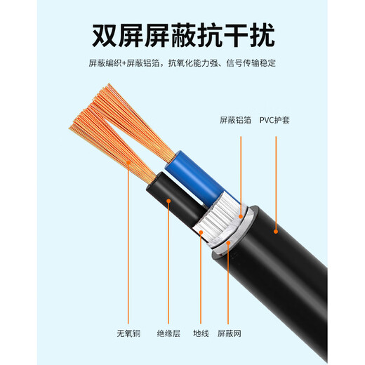可思未来RVSP国标双绞屏蔽线RS485控制线2芯通讯护套信号线控制电缆线 RVSP2*0.5平方 100米
