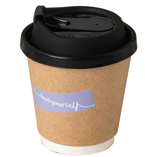 Lishi disposable milk tea cup coffee cup disposable thickened kraft paper cup milk tea soy milk hollow double layer hot and cold 400ml cowhide double layer cup + black lid + sticker 100 pieces