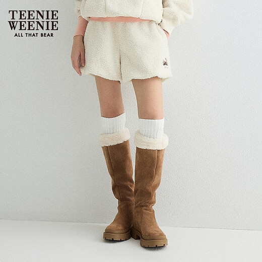 Teenie Weenie Bear Women's Sweatpants 2025 Autumn New Casual, Comfortable and Playful Fake Lamb Wool Shorts Ivory White S
