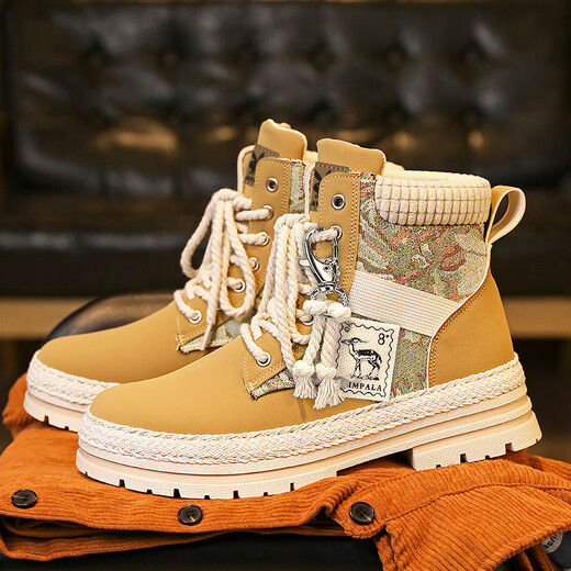 Playboy high-top men's shoes autumn and winter Martin boots men's British desert boots retro fleece work clothes snow boots trendy cotton boots 2000 CPL1255128 yellow 41
