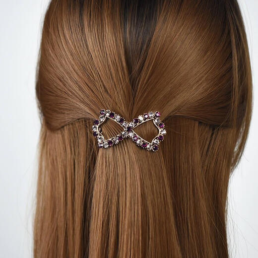 Small diamond-filled hairpin for the back of the head, elegant lady headwear, half-tied one-piece hairpin, Korean 5.9cm-bow purple diamond B00-208
