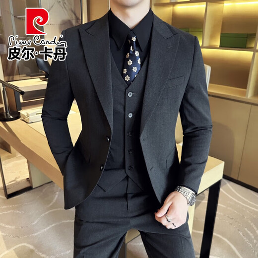 Pierre Cardin (Pierre Cardin) double-breasted suit men's suit business professional formal wear groom wedding dress men's high-end casual suit suit XZ338 black double-breasted single-piece suit 2XL (140-155Jin Jin equals 0.5 kg)