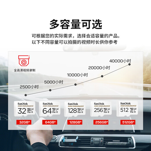 闪迪（SanDisk）256GB TF（MicroSD）4K内存卡 行车记录仪 监控摄像头专用 20,000小时录制 重复读写高耐用存储卡