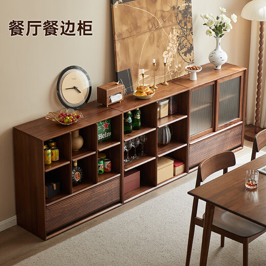 Zhidian solid wood bookcase living room wall-to-ceiling TV cabinet North American black walnut multi-functional combination cabinet small apartment low cabinet single sliding door cabinet for export only