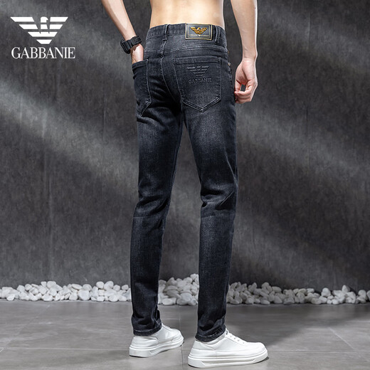 AJ ARMANI JEANS春秋新款牛仔裤男款修身小脚弹力潮牌休闲高端百搭裤子男 683款纯黑色 35