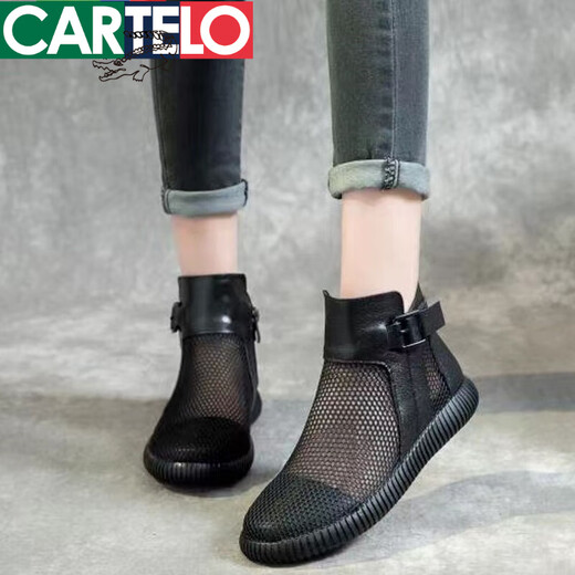 CARTELO 2025 new summer shoes for women's breathable sandals Martin boots thin mesh round toe hollow boots soft sole high top white 38