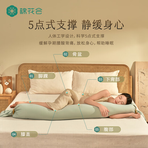 El algodón puede ayudar a las mujeres embarazadas con almohadas para proteger la cintura y las almohadas para dormir laterales para soportar las almohadas y las piernas largas y del vientre para sostener la almohada para el embarazo-shuyun verde claro
