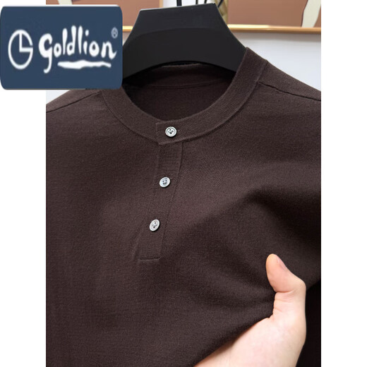 Goldlion Henry Collar Wool Sweater Men's Autumn and Winter Young and Middle-aged Sweater Men's Simple Casual Stand-up Collar Bottoming Shirt Men's Pickle Green 2XL 180