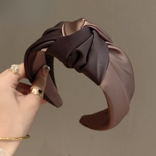 Nuan Yuexi's temperament and high-end satin color-blocked knotted headband, wide-brimmed and high-pressure hairpin, simple and versatile headband for women when going out, purple knotted headband