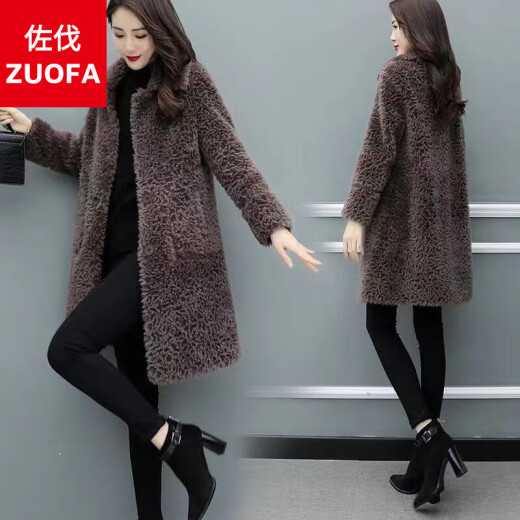 Zoval Cashmere Coat Women's Medium Long Coat Women's Wool Coat Fur One-piece Sheepshear Fur Coat 2023 New Mink Coat Women's Young Style - Brown 2XL version is too large Recommended 140-150 Jin [Jin is equal to 0.5 kg]