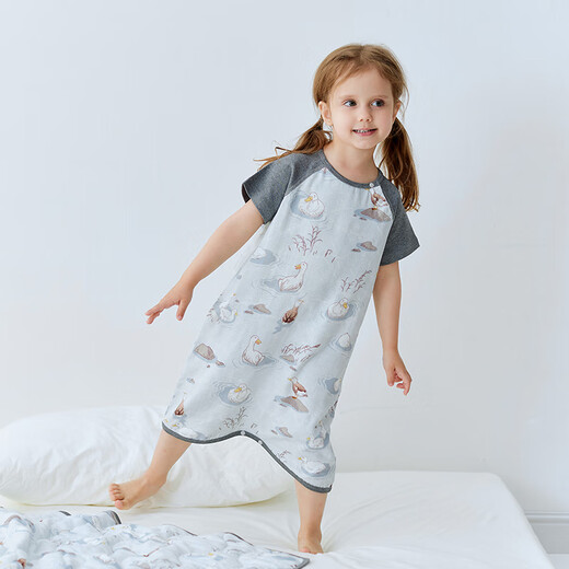 
721 Planet Baby Sleeping Bag Summer Short Sleeve Two-Piece Sleeve Sleeping Baby Children's Bamboo Cotton Short Sleeve Baby Onesie Loose Spring River Water Warm 90 sizes (recommended height 85-95cm)
