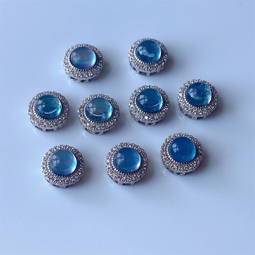 Xinxiang S925 silver inlaid natural aquamarine accessories diy bracelet necklace accessories separated beads silver jewelry large hole beads silver inlaid aquamarine No. 2
